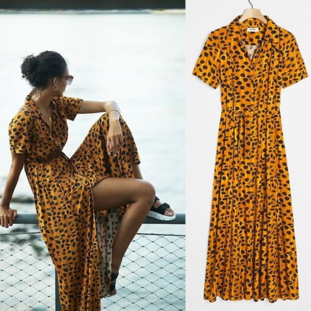 Anthropologie Porridge Vianne Animal Print Maxi Shirt Dress NWOT Size 4